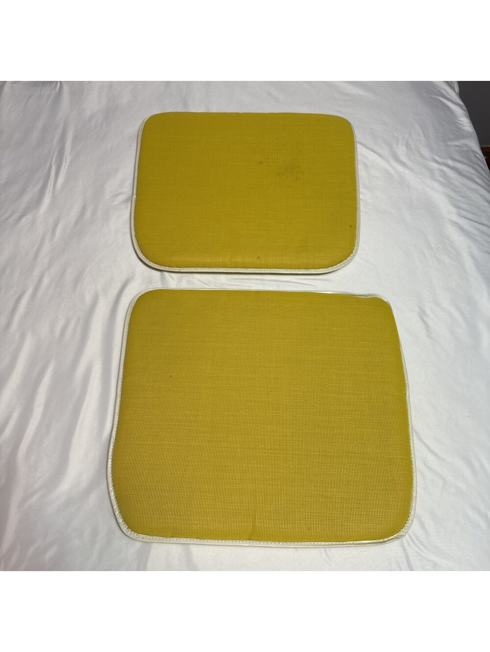 Vtg Lawn Chair Cushions Pads Webbed Web Retro 1970 Groovy Yellow Randi Set of 2